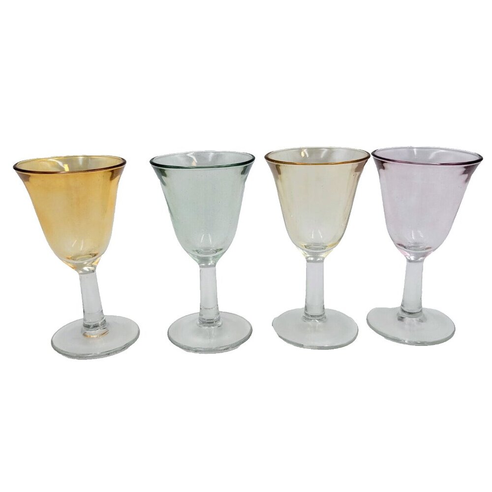 Vintage Small Glass Set Colored Shot Sherry 1960s MCM Stemmed Set Of 4 Read